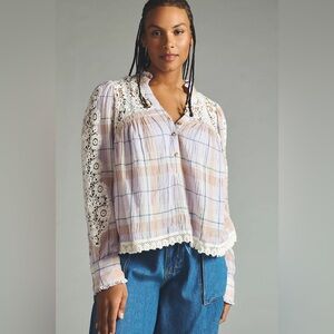 Pilcro Lace-Trimmed Blouse, Purple